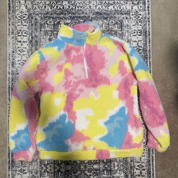 Cozy Multi Color Sherpa Long Sleeve Quarter Zip NWOT Large - Picture 1 of 3